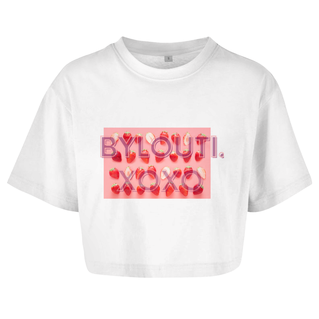 Damen Oversize Crop Girls Strawberry