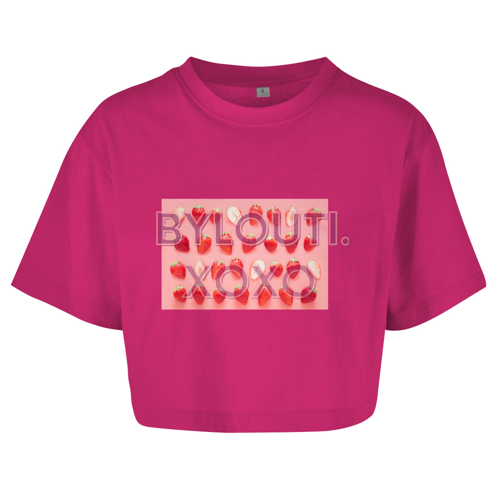 Damen Oversize Crop Girls Strawberry