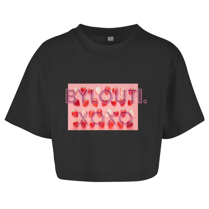 Damen Oversize Crop Girls Strawberry